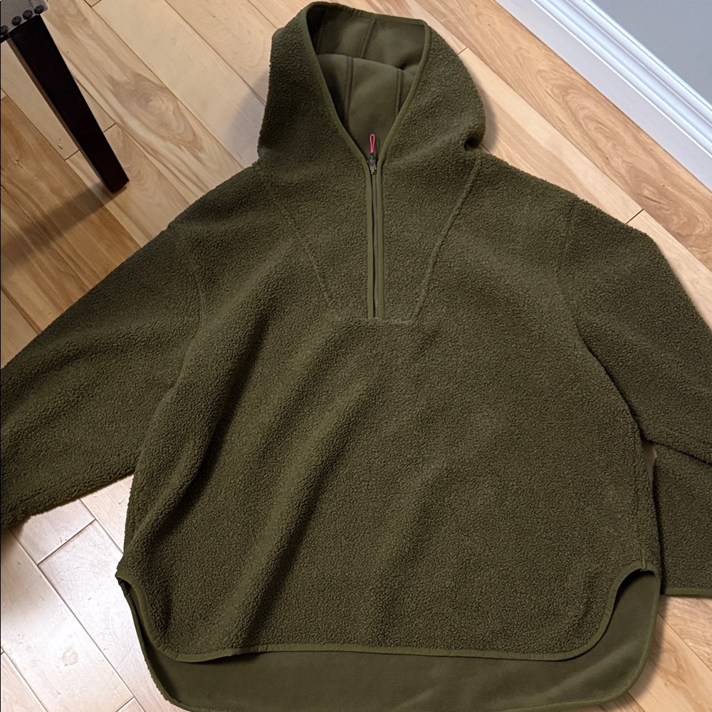 Olive Green Half-Zip Fleece Hoodie